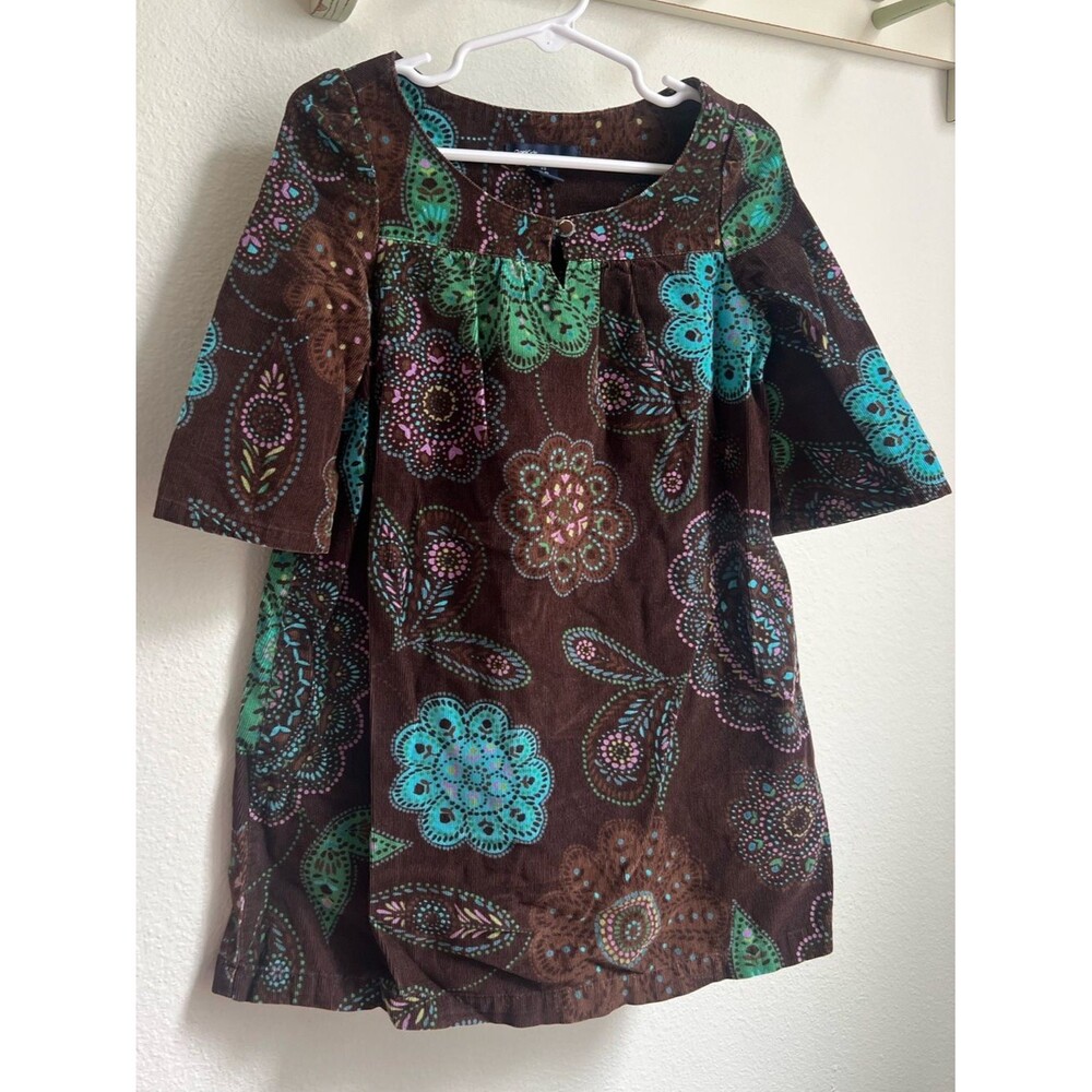 GAP Girls’ Brown Floral Tunic Dress with Teal & Green Accents